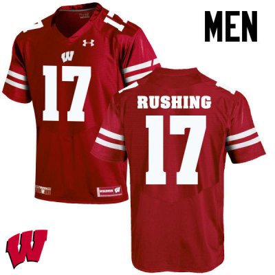 Men's Wisconsin Badgers NCAA #17 George Rushing Red Authentic Under Armour Stitched College Football Jersey PH31D61UD